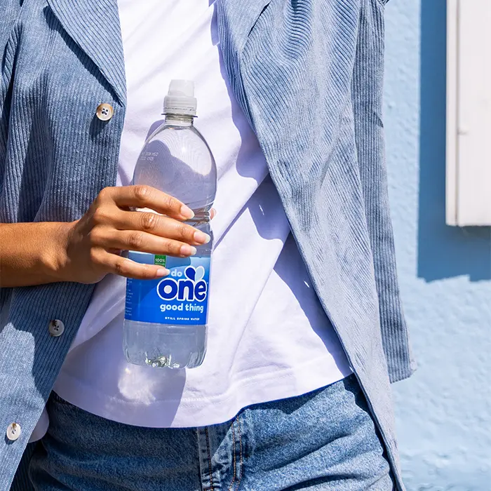 Girl holding one water bottle
